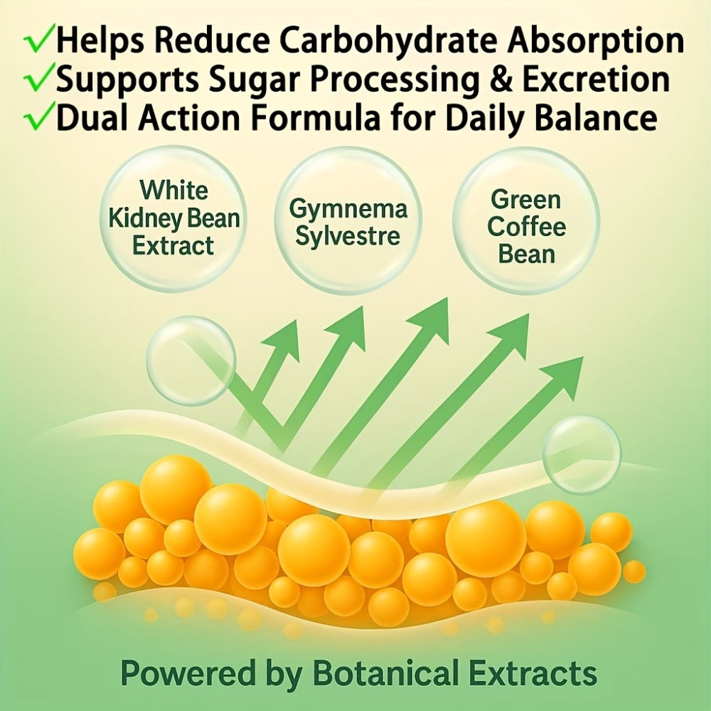 Carb And Sugar Blocker Max with White Kidney Bean Gymnema Sylvestre Mulberry Leaf L-Carnitine Carbohydrate And Sugar Balance Support Suitable for Men And Women - 60 Capsules