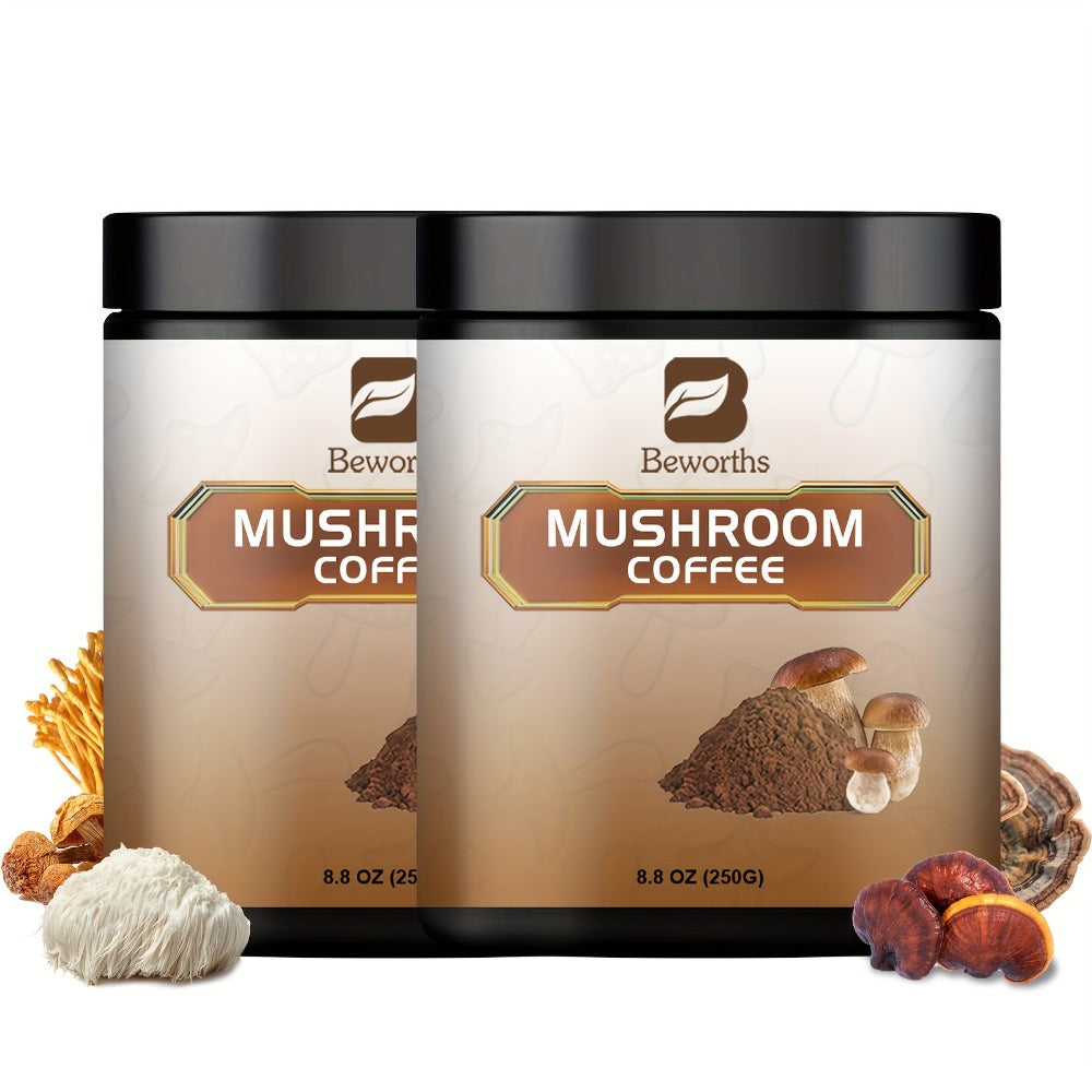 Mushroom Coffee-Instant Coffee Mixed with Ganoderma Lucidum, Cordyceps Sinensis, Lion'S Mane, Chaga And Turkey Tail Mushrooms-250G/8.8Oz