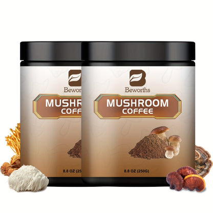Mushroom Coffee Powder 500g with Reishi Cordyceps Lion's Mane Chaga & Turkey Tail — 5-in-1 Functional Instant Coffee for Focus Energy & Immune Support No Jitters Bold Smooth Flavour