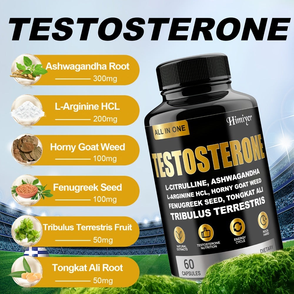 Rock Hana Male Testosterone Capsules, Male Testosterone, Vitamin Supplement - Contains L-Citrate, Asuganda, Male Goat's Foot Grass, Wild Vegetable Seed, Epimedium Extract, Maca, Indian Ginseng - Blue Chew for Men - Adult Enlargement Supplement, Muscl