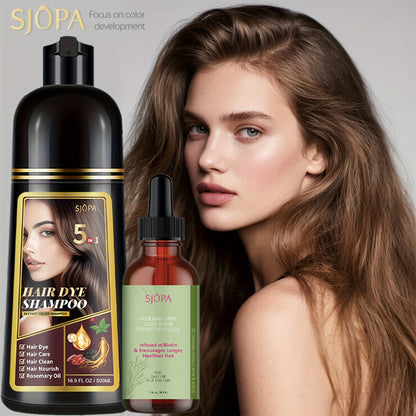 Hair Coloring Shampoo with Rosemary Hair Oil Gift Set — 5-in-1 Color & Care Formula, Moisturizing Glycerin, Gentle Non-Irritating, 16.91 oz Shampoo + Rosemary Oil, 12 Shades Available