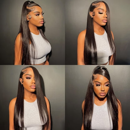 4x4 Lace Closure Wig Human Hair Straight Glueless Pre-Plucked Natural Hairline Black Straight Wig 12-28 Inch Women No Glue Easy Wear Versatile Parting