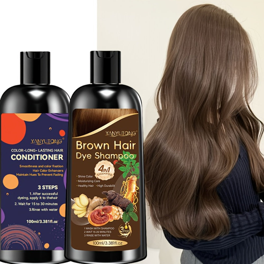 Hair Dye Shampoo and Conditioner Set — 4-in-1 Long-Lasting Hair Color with Ginger & Herbal Extracts, Gentle Gray Hair Coverage, Moisturizing Formula for All Hair Types, 3 Shades