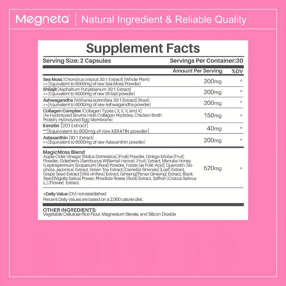 Megneta Women Energy Supplement, 20in 1 Energy Capsules for Women, Vitamins & Minerals, Sea Moss, Shilaji, Ashwagandha, for Energy, Focus, And Womens Health, Energize By Daytime&Enjoy By Nighttime