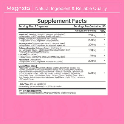 Sea Moss & Ashwagandha Women's Energy Supplement 20-in-1 with Shilajit, Vitamins & Minerals - Daily Focus, Hormonal Balance & Vitality Capsules - Energize by Day, Restore by Night