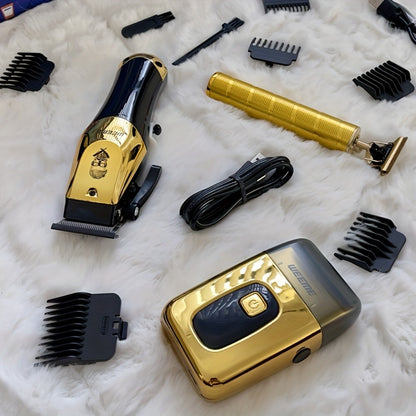 Men's Hair Clipper Set - Golden Series USB Rechargeable T-Blade Trimmer Kit with Combs & Cleaning Brush, 1pc 2pcs 3pcs Options, Gift for Men