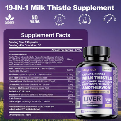 Liver Wellness Supplement 60 Capsules – 24,000mg Milk Thistle, Turmeric & Dandelion Root – Herbal Liver Cleanse & Detox Support Formula – 30 Servings Daily Health Supplement