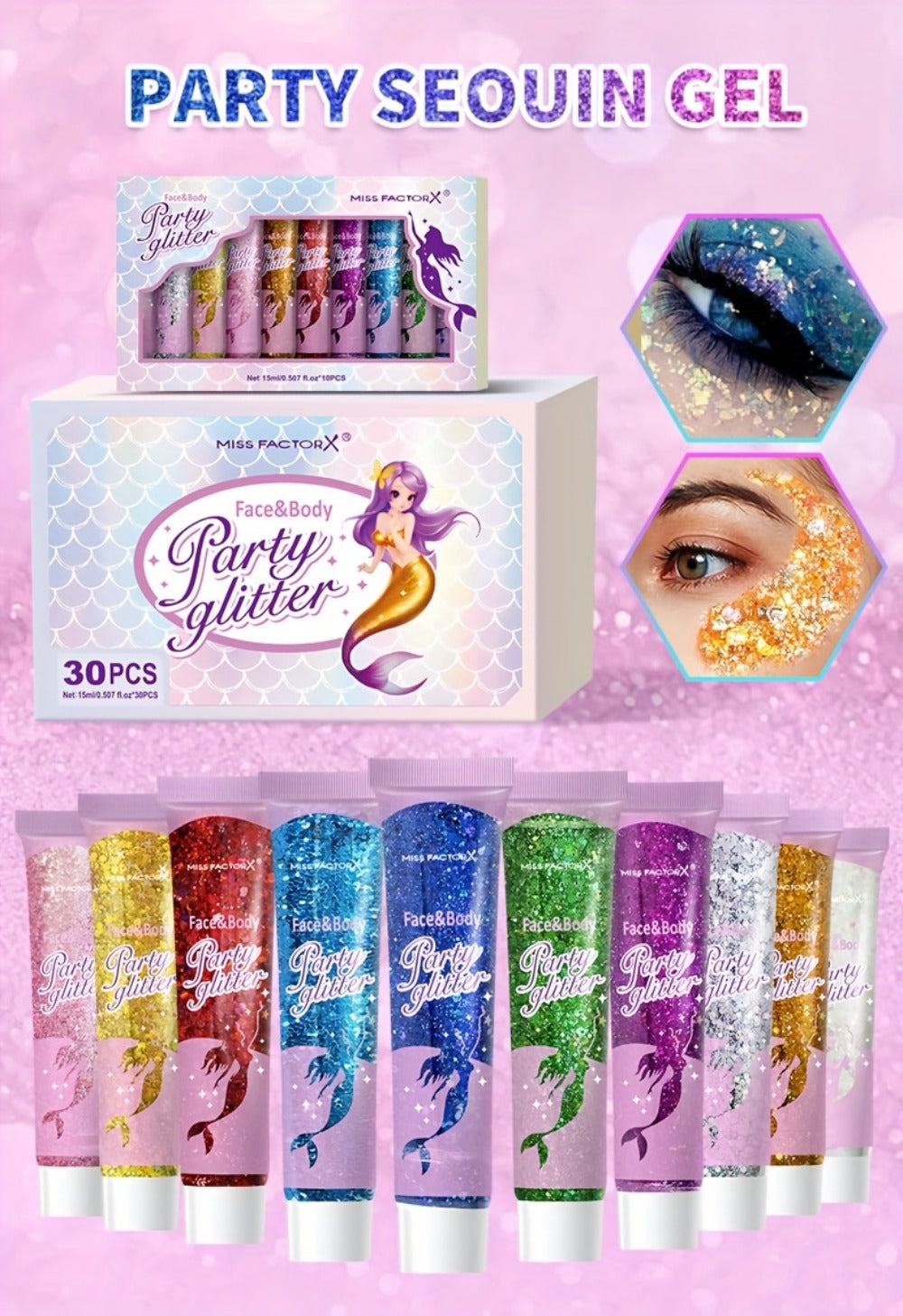 10 Color Set Face & Body Glitter - Cosmetic-Grade Holographic Glitter Gel - Makeup For Festivals, Raves, Anime Cosplay - Safe For Face, Easy Application & Removal