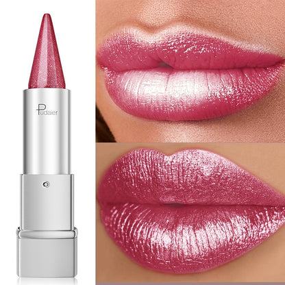 Pearlescent Metallic Lipstick Waterproof 24H Long-Lasting 5 Shades - Sparkle Pearl Finish Non-Fading Non-Stick Cup Hydrating Lip Color Fashion Makeup Women