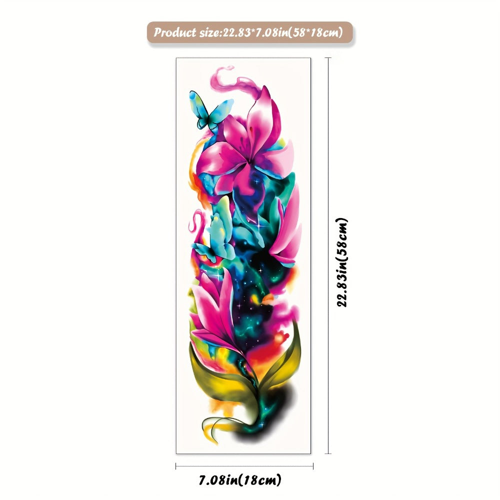 Temporary Tattoos Full Arm 46 Sheets | Waterproof Long-Lasting Body Art Stickers for Men & Women | Colorful Floral Geometric Portrait Ink Painting Style | Realistic Festive Tattoo Design Set