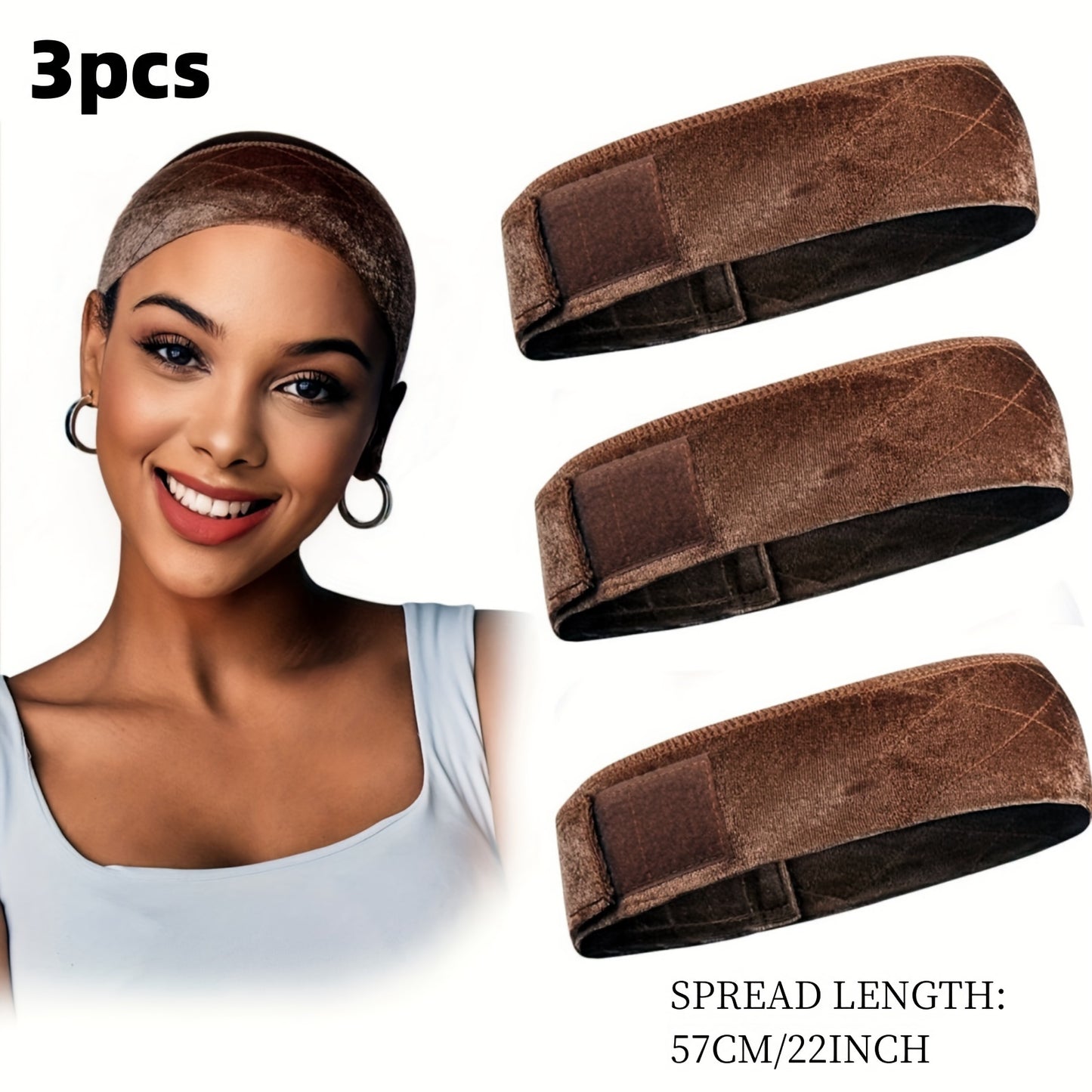 Velvet Wig Caps 3 Pack for Women Adjustable Non-Slip Breathable Comfortable Wig Cap for Lace Front Wigs Wig Stands Mannequin Beige Black Brown