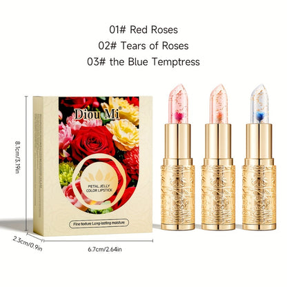 Color Changing Lip Gloss Set 3 Pcs - Temperature Magic Pink Tint, Crystal Jelly Balm & Lipstick Combo, Plant Squalane Moisturizing, Natural Hydrating Lip Makeup, Valentine's Day Christmas Gift