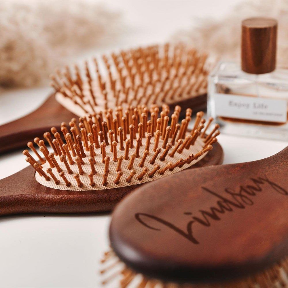 1set Custom Stylish Wooden Hairbrush - Personalized Engraving Curly Styling Brush Unscented Design For Wedding Party Daily Use Thanksgiving Halloween Christmas Gift
