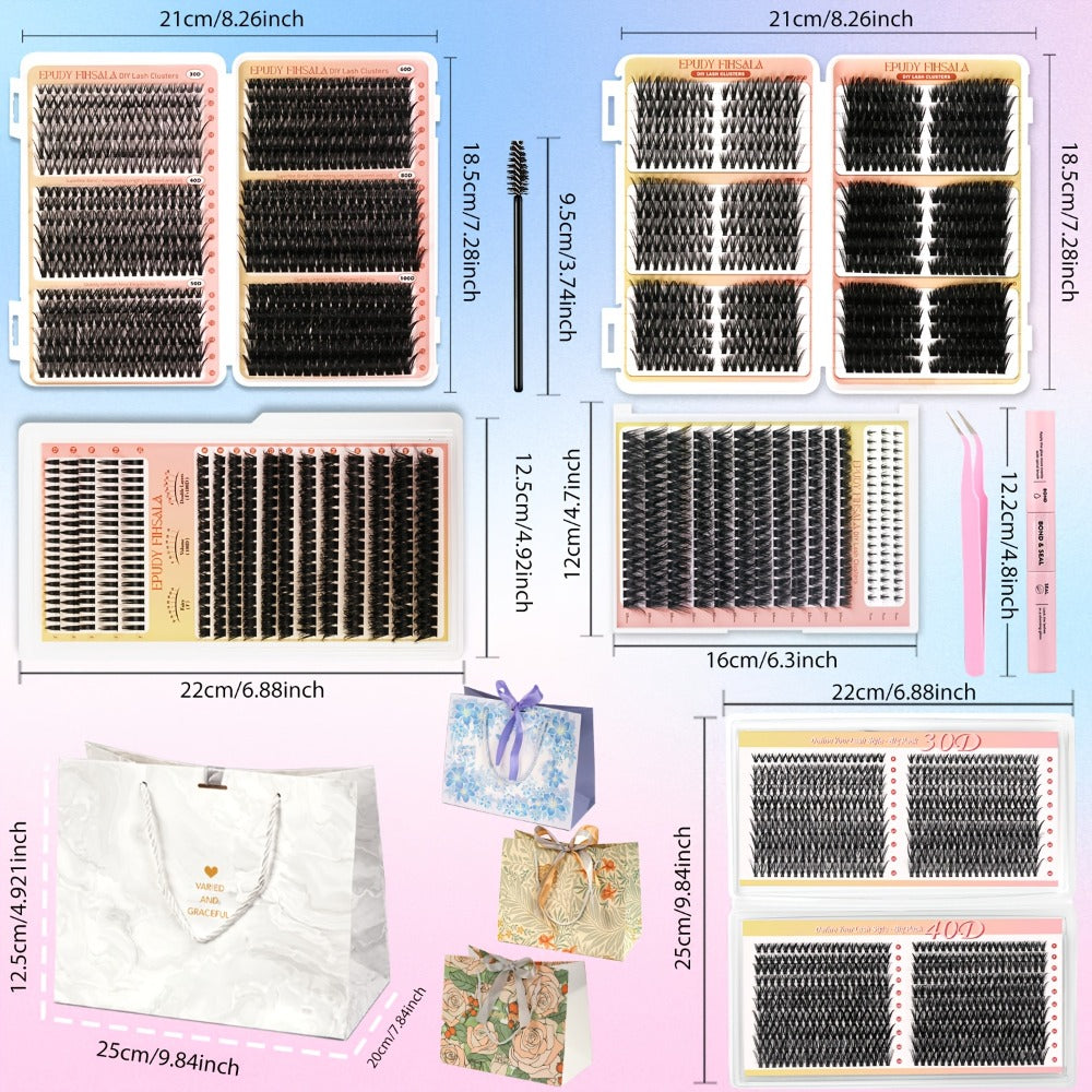 272pcs/5 Boxes Mixed Length Lash Clusters Kit Gift Set, 30D-100D Volume Cluster Lashes with Tweezers & Mascara Wands, Soft Fluffy Eyelash Clusters for Natural Or Glam Look, Perfect Gifts for Her & Mom