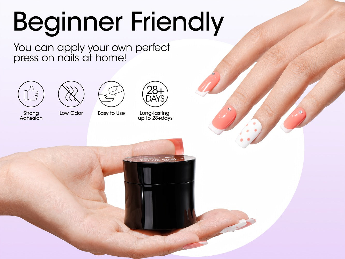 Solid Nail Glue Gel Kit with Mini LED Nail Lamp 8g UV Gel Glue for Acrylic Press On Nails Tips Rhinestones Long-Lasting 28+ Days Salon Home Manicure Gift