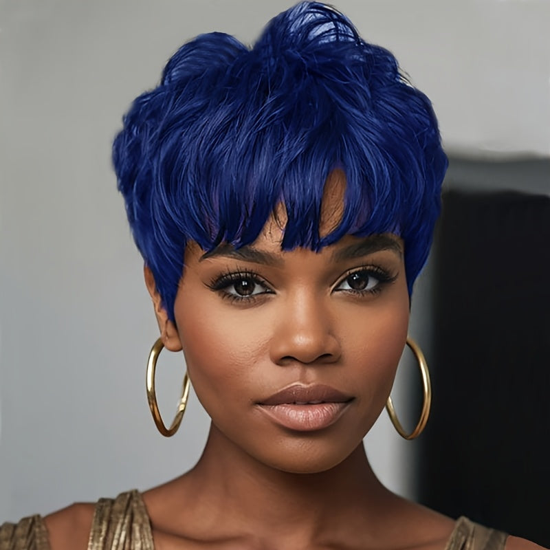 Short Black Hair Wig Synthetic Short Wigs for Women Short Haircut Wig with Bangs Wavy Hairstyles for Women Brown Hair Wig Red Wig Synthetic Hair Short Hair Wig Women Wig Female Wig Party Wigs