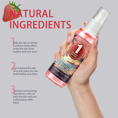 Self Tanning Spray Strawberry Scent 100ml Progressive Gradual Tan 2-in-1 Moisturizing Sunless Tanner for Light Skin Natural Wheat Complexion Summer Glow Portable Easy Absorption 3.38oz