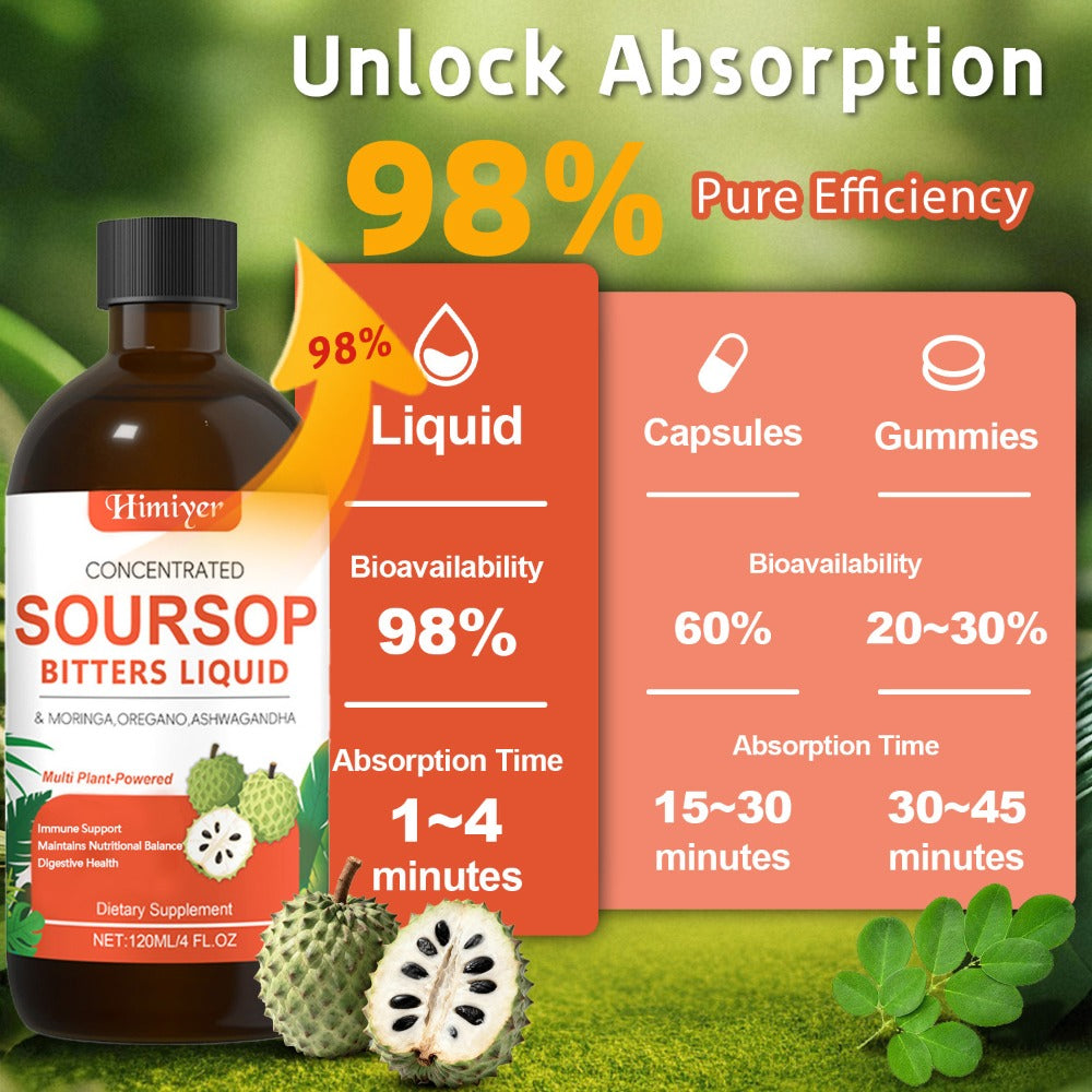 1/3pcs Soursop Bitters Liquid - Herbal Supplement, Gut Health Support - Contains Moringa, Oregano, And Ashwagandha, Suitable for Those with Sensitive Stomachs. Multi-Plant, Sugar-Free, Vegan Formula for Enhanced Vitality