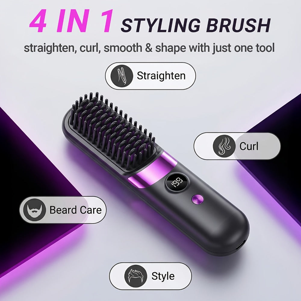 Ionic Hair Straightener Brush, USB-C Rechargeable And Adjustable Temperature - 3-In-1 Straightener for Frizz Control And Shine, Anti-Scald | Salon Results at Home