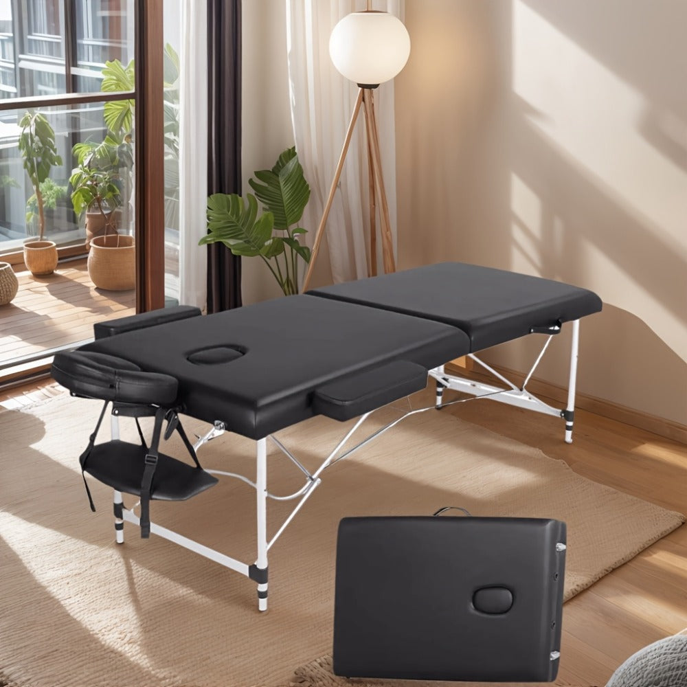 Massage Table Portable Adjustable 24" Wide Black Aluminum 3-Folding Spa Bed, Ideal for Tattoo Chair, Lash Bed, and Esthetician Massage Bed for Professionals Massage Tables Portable