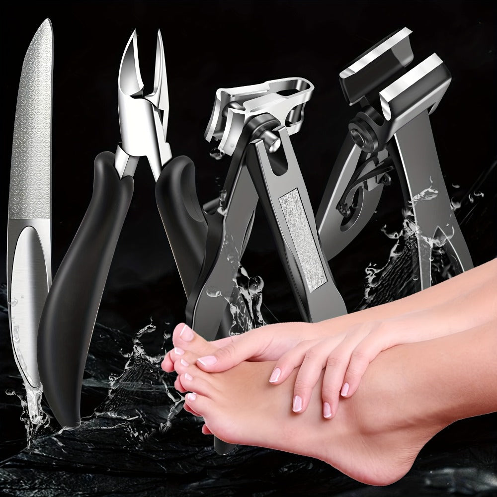 Set of Nail Clippers, Designed for Seniors with Thick Toenails, Featuring Clippers for Thick Nails, a Wide Jaw Straight Nail Clipper, a Heavy-Duty Ingrown Toenail Clipper, an Angled Nail Clipper, And a Nail File, Suitable for Both Men And Women