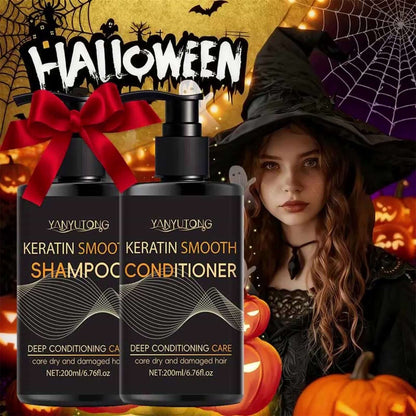 Keratin Shampoo and Conditioner Set 400ml — Repairs Breakage & Split Ends, Anti-Frizz Silky Hair for Color-Treated & Heat-Damaged Hair, Squalane Castor Oil Unisex
