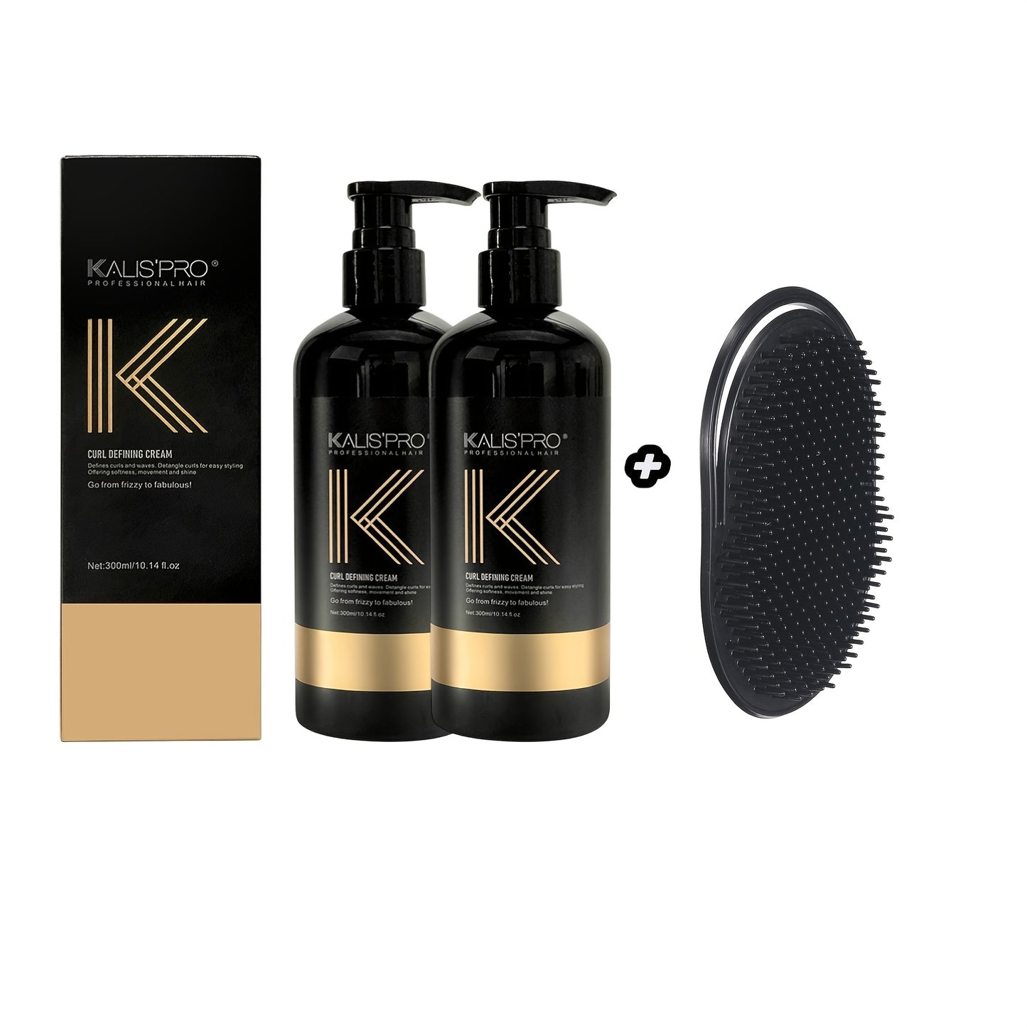 Curl Defining Cream & Detangling Brush Set — Anti-Frizz Curl Enhancer, Long-Lasting Bouncy Curls, Non-Sticky Lightweight Hold, Salon Quality for Curly & Wavy Hair, 10.14 oz