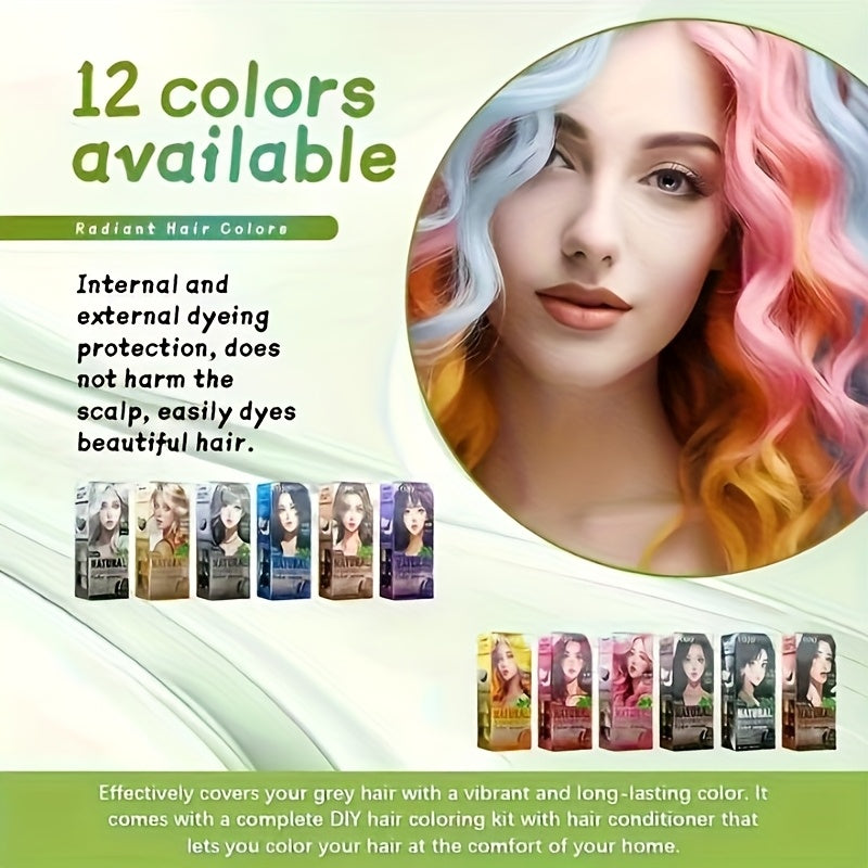 12-Color Permanent Hair Dye Kit with Developer & Applicator Tools - Long-Lasting Vibrant Shades (Pink, Silvery, Golden, Blue, Brown, Purple, Black, Red, White, Green, Yellow
