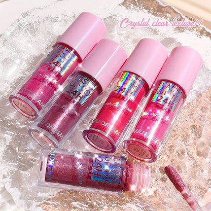 Lip Gloss & Lip Stain Set — Waterproof 24H Long-Lasting, Glitter Shine, Moisturizing Lip Oil, Berry Coral Pink Red Shades, High-Impact Color for Festivals & Everyday Glam
