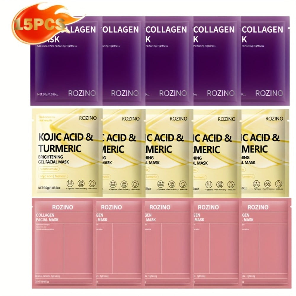 15pcs Bio-collagen Powerful Moisturizing Mask Set, Deeply Moisturizes The Skin, Making The Face More Hydrated, Delicate And Bright, It Is Suitable For Dry, Dull And Sagging Skin, Facial Skin Care, Collagen Mask, Facial Masks For Men And Women