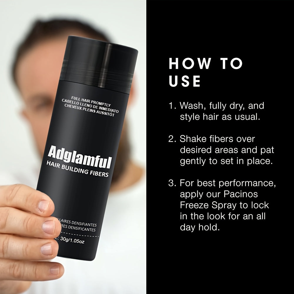 Adglamful 30g Hair Building Fibers - Unisex-adult, Normal Style, Natural Look & Feel, Concealer for Thinning Hair, Cover Hairline, Volume & Thickness Enhancement, Suitable for Dating, Volumizing Hair Fibers, Hair Building Fibers