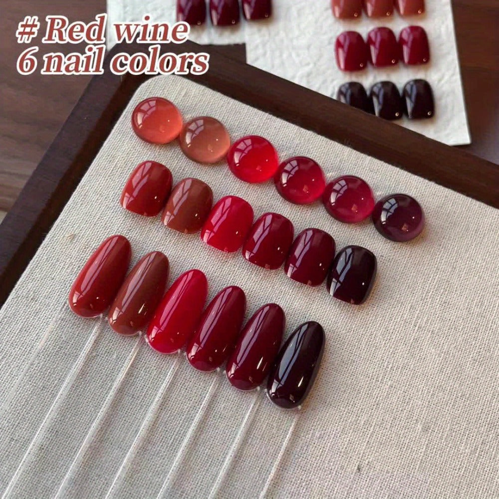 Spring Nail Trends 2025 Bright Nail 6pcs Set 0.51oz New Popular Red Wine Nail Gel Semi Permanent Nail Art Soaking LED Nail Salon DIY Nail Salon Gel
