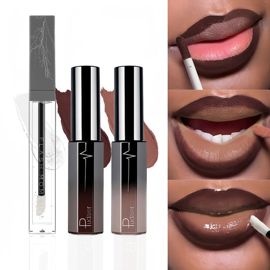 [Perfect Gifts] 3pcs Long-Lasting Matte Lip Gloss And Lip Oil Set - Waterproof Non-Stick Cup Velvet End. All Skin Types - Featuring Red And Purple Shades - Perfect Gifts for Any Style!
