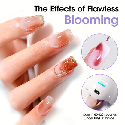 Blooming Gel Nail Art HEMA-Free Clear Blossom Gel Polish Marble Watercolor Floral Spreading Effect Soak Off LED DIY Manicure 2pcs 0.68oz