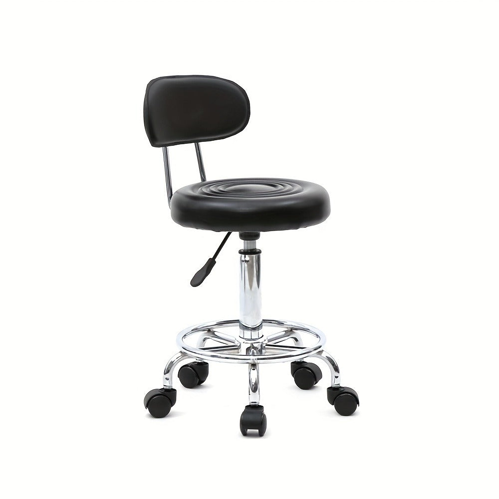 Round Shape Adjustable Salon Stool with Back And Line Black