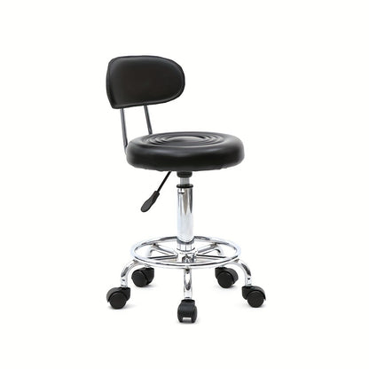 Salon Stool with Back Adjustable Height 18.9"-22.8" - Round 360° Swivel Chair with Backrest for Hair Salon Spa Office Home, Chrome Base Cushioned Seat, Black