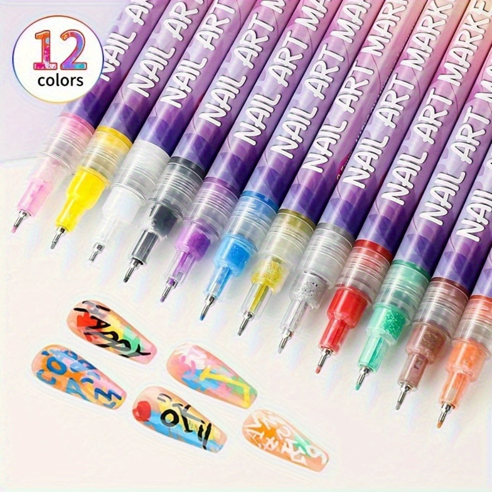1 Set Nail Art Pen, 12 Color Nail Art Pen, Nail Art Pen DIY, Quick Drying Point Pencil, Precision 3D Graffiti Nail Art Pen, Suitable for, Family And Salon DIY, for Valentine's Day/New Year/party/graduation Gifts, School Supplies, Back to School.
