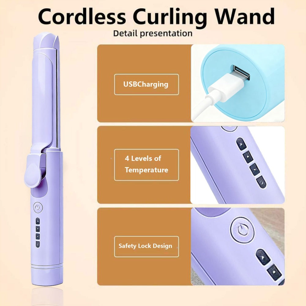 Cordless Mini Curling Iron USB Rechargeable — Ceramic 2-in-1 Curl & Straighten, 4 Adjustable Temperature Settings, Portable Travel Hair Styler for Women, Gift for Her