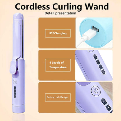 Cordless Mini Curling Iron USB Rechargeable — Ceramic 2-in-1 Curl & Straighten, 4 Adjustable Temperature Settings, Portable Travel Hair Styler for Women, Gift for Her
