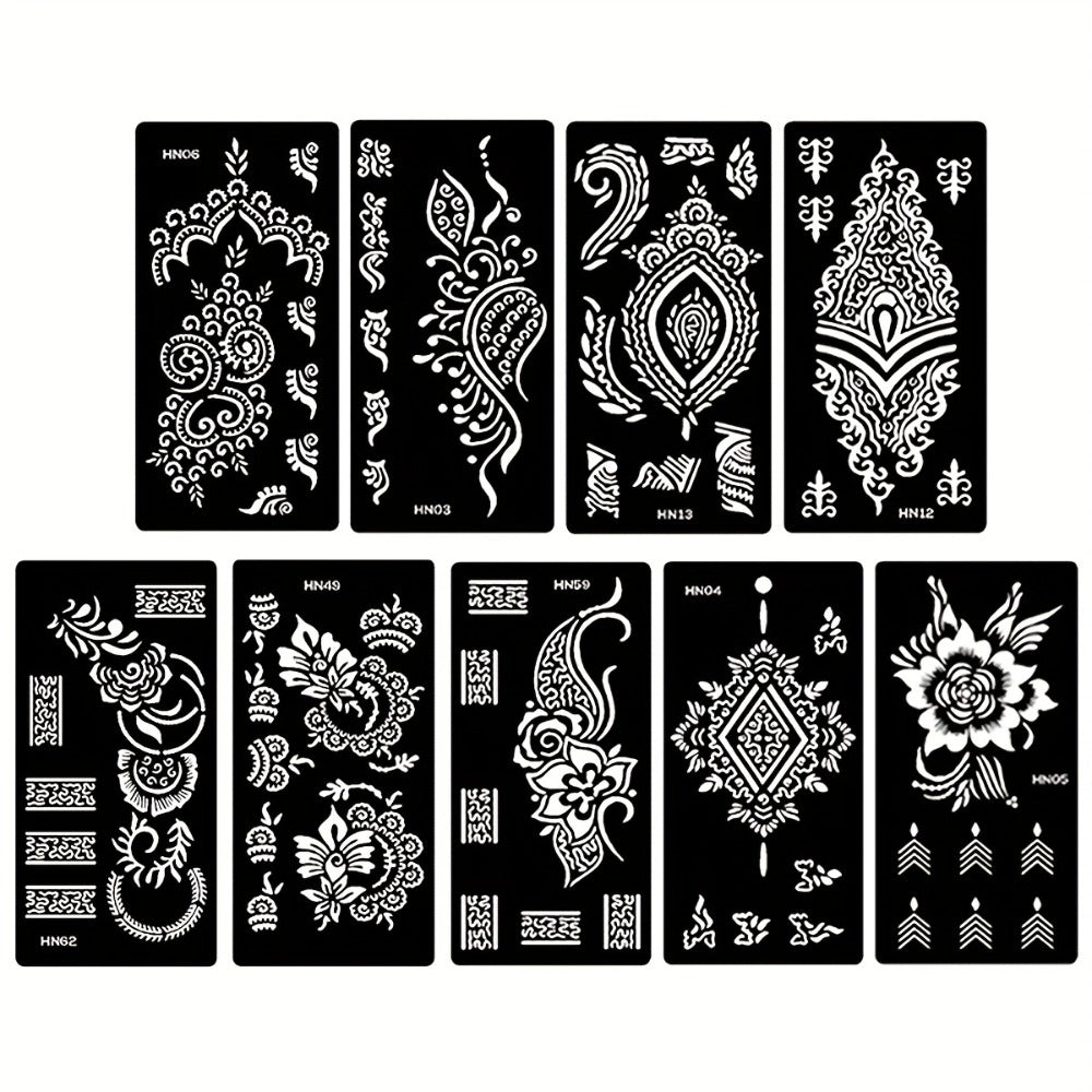 9 Reusable Temporary Tattoo Templates for Arms, Hands, Navels, Legs, Large Flower Tattoo Supplies, Stone Glitter Airbrush Painting Templates for DIY Fake Tattoos for Parties