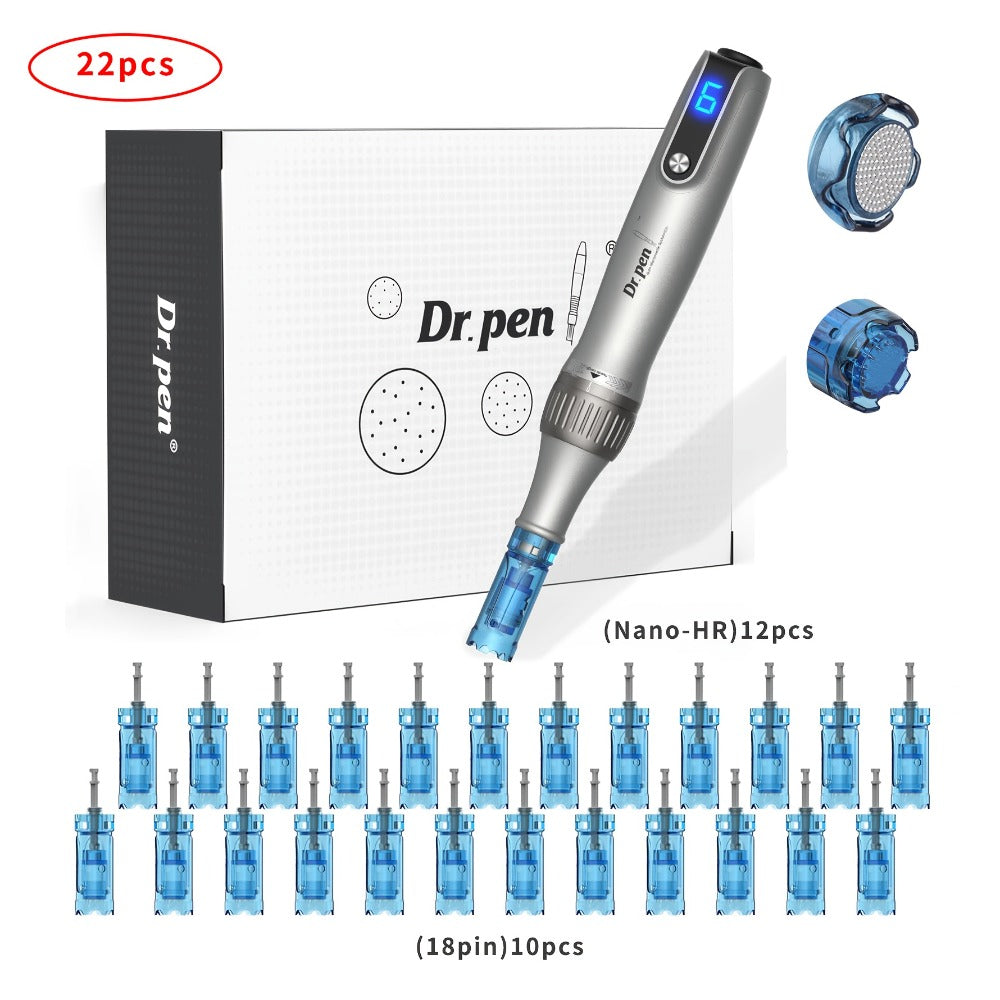 M8S-Dr.Pen Premium Wireless Electric Pen-Care Device Featuring 22 Replacement Heads (R-Nano-12 Units, 18 Needles-10 Units), Ideal for Skin Care, Perfect As a Gift