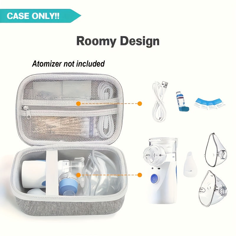 A Gray Hard Shell Storage Bag Made of EVA, Featuring Pockets And Multiple Compartments, Perfect for Travel And for home Use, Designed for Handheld Nebulizers, Humidifiers, Facial Steamers, And Pore Vacuum Cleaners