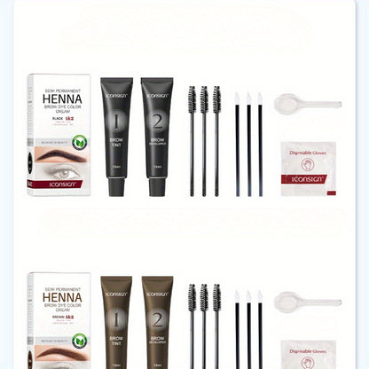Eyebrow Perm Kit 2-in-1 Coloring Sweatproof Long-Lasting Natural 3D Brow Makeup with Applicator Brush Disposable Clips Beginner Friendly Black Brown