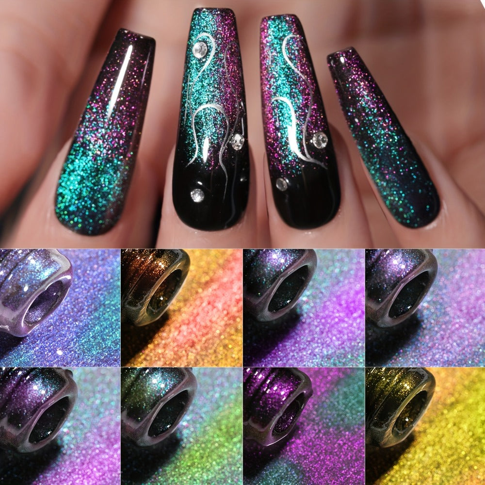 Cat Eye Nail Polish Set 8Colors 0.51oz Reflective Cat'S Eye Nail Gel Soaking LED Gel Salon Female Nail Art Tools Fashion Holographic Nail Art