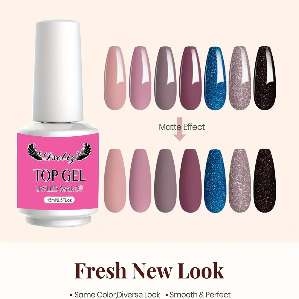 Gel Polish Base Coat Top Coat Set 3pcs No-Wipe Glossy Matte Top Coat Base Gel Long-Lasting Soak Off LED Nail Lamp Nail Art Kit 0.51oz Each