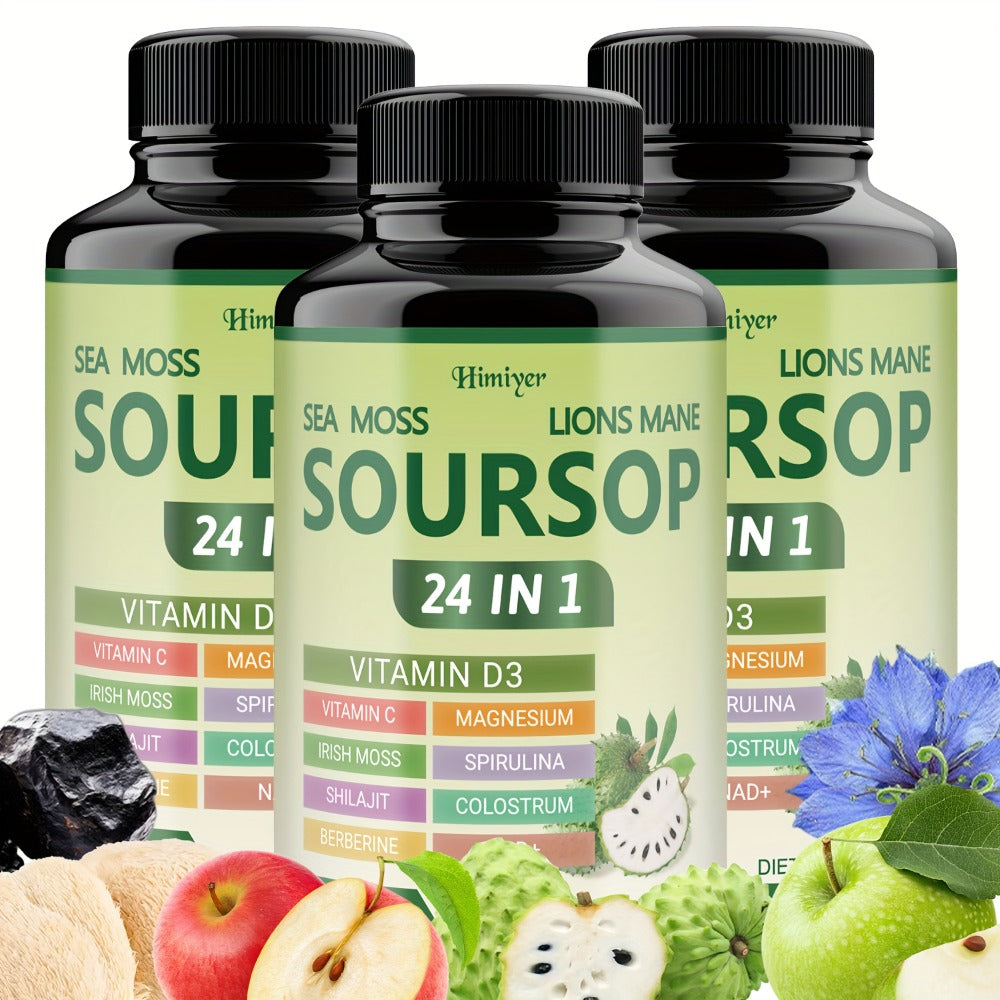 [Herbal Supplement Support] (1/3 Bottles) - Soursop Capsules, Vitamin D3, Vitamin C, Magnesium, Irish Moss, Shilajit, Berberine, NAD+, Advanced Herbal Supplement, Healthy Support, Immunity, Antioxidant, Circulatory System Support