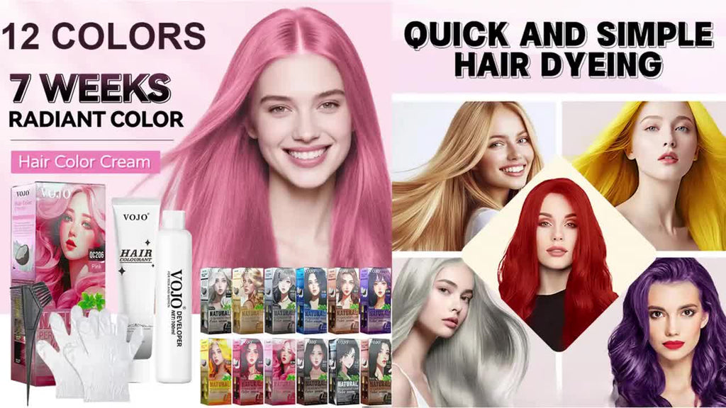 12-Color Permanent Hair Dye Kit with Developer & Applicator Tools - Long-Lasting Vibrant Shades (Pink, Silvery, Golden, Blue, Brown, Purple, Black, Red, White, Green, Yellow
