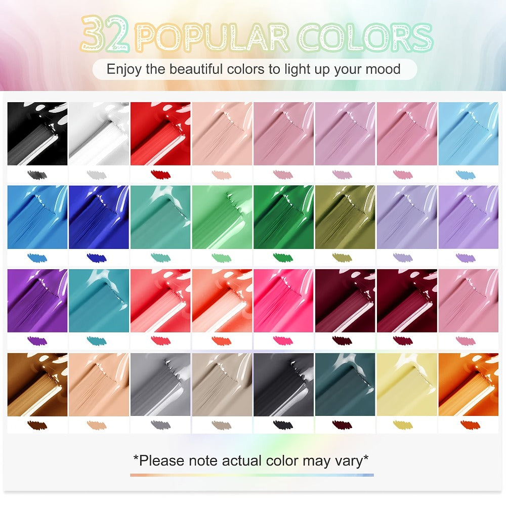 36pcs PC5 Gel Nail Polish Set - 32 Colors Gel Polish Kit Base Coat Glossy Matte And Glitter Top Coat Nail Polish Set Green Blue Red Pink Collection Gifts for Women