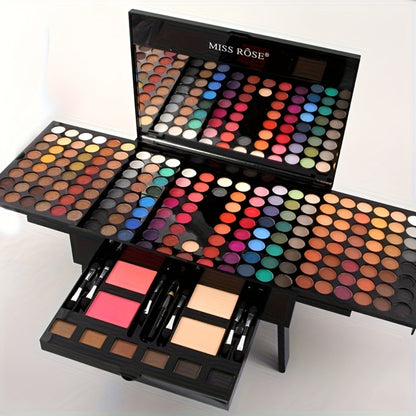 Makeup Palette Kit 190 Colors by MISS ROSE – 4-in-1 Full Face Set with Eyeshadow, Blush, Powder & Eyebrow, 8 Brushes & Mirror, Professional Makeup Kit for Women, Girls & Beginners