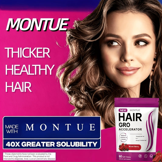 [Hair Gummies 60 Chews] MONTUE Biotin Hair Gummies for Hair Care, Daily Hair Nourishment Supplement with Arginine, Vitamin C & Vitamin E, Mixed Berry Flavor, 60 Soft Chews